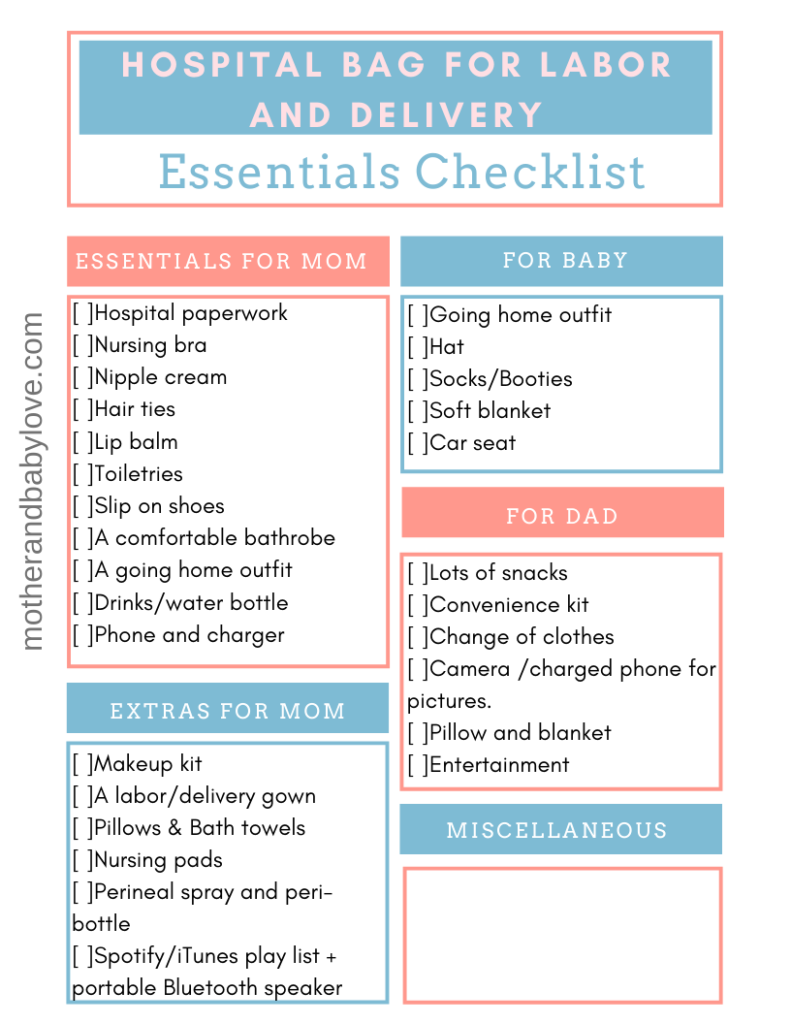 hospital bag checklist for labor and delivery