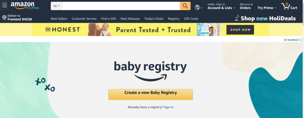 baby registry on amazon page