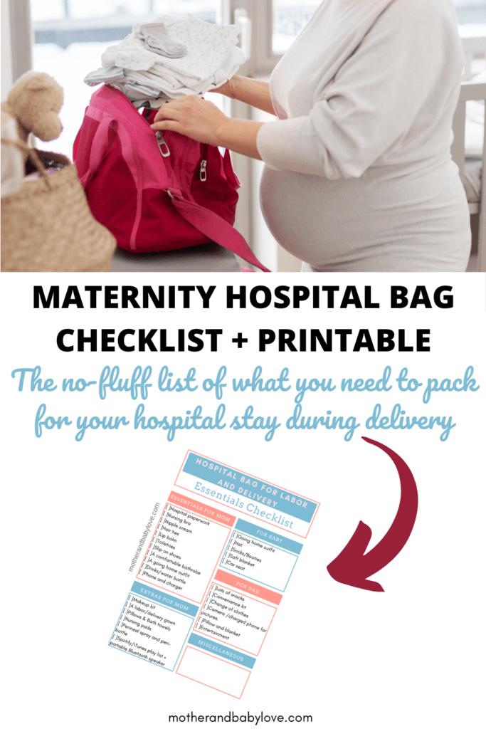 maternity hospital bag checklist printable