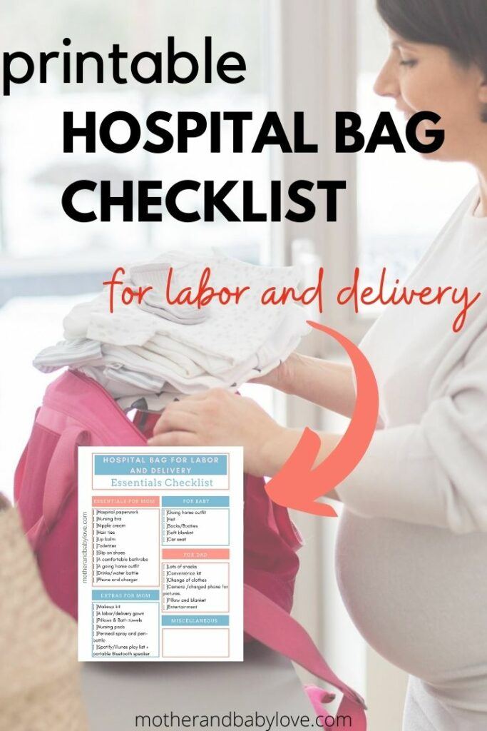 pregnant woman packing a bag. printable hospital bag checklist for labor and delivery