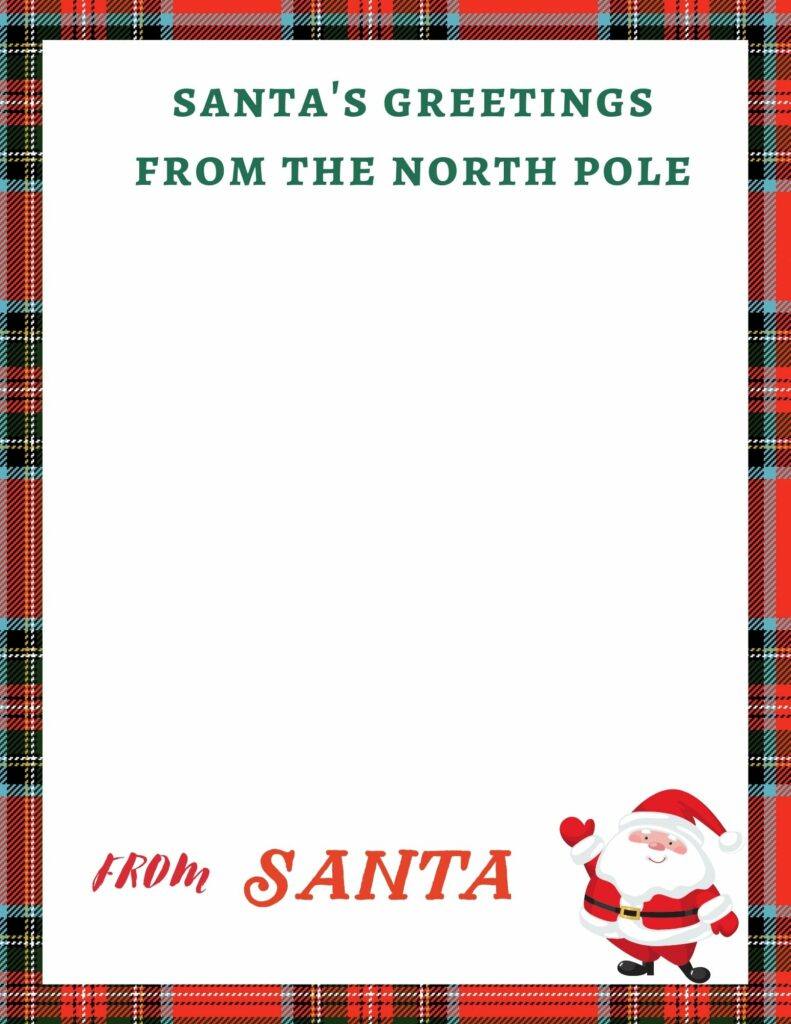 Beautiful plaid blank letter from Santa printable. with Santa's greetings from the north pole.