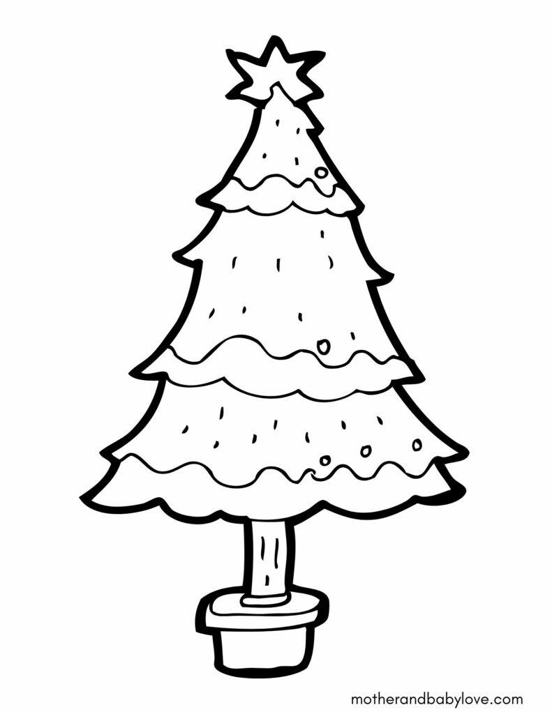 Christmas printable coloring sheet for kids (preschoolers and toddlers)- Christmas tree