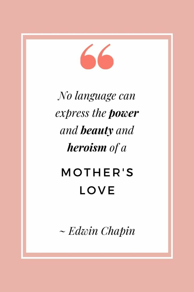 No language can express the power and beauty and heroism of a mother’s love. - Edwin Chapin (Mother's love quote)