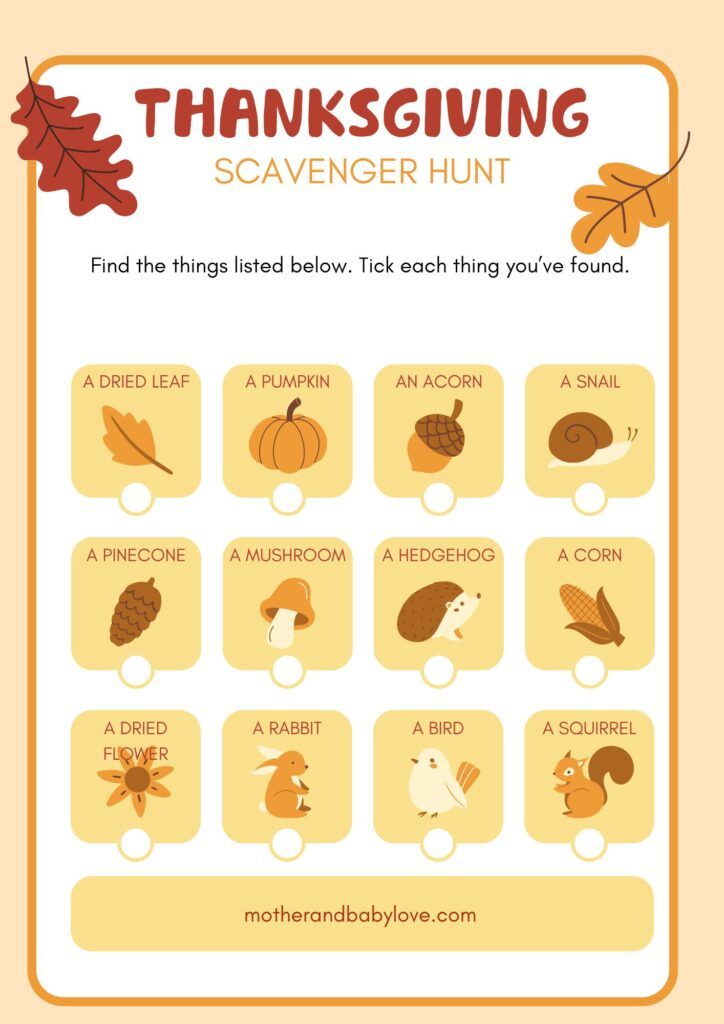 Free scavenger hunt printable for a fun Thanksgiving